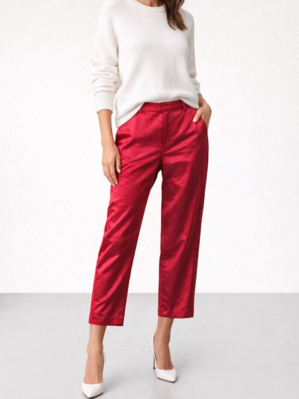Womens Gap Satin Stretch Cropped Pants Sz 10 Red Flat Front Shiny Formal Dressy